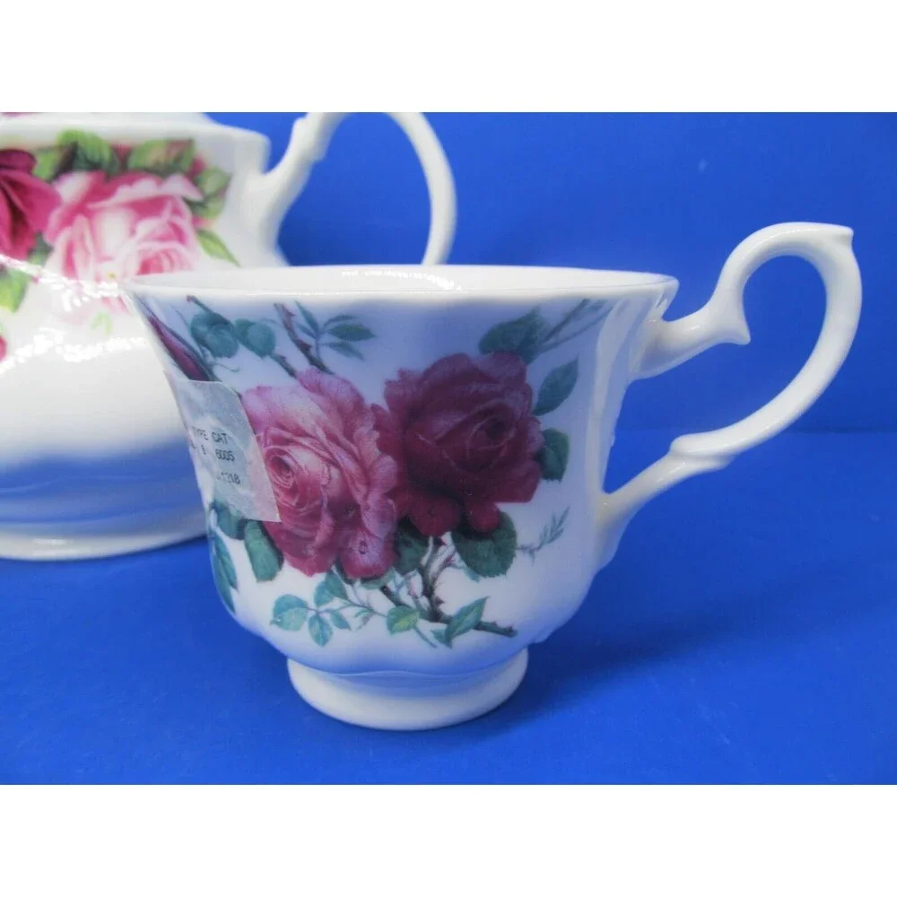 Roy Kirkham Garden Rose Teapot And 2 Tea Cups Excellent